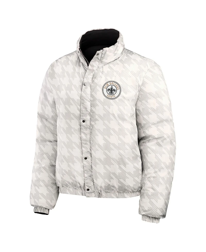 Wear by Erin Andrews Women's Black/White New Orleans Saints Reversible Cropped Full-Zip Puffer Jacket