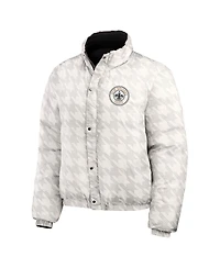 Wear by Erin Andrews Women's Black/White New Orleans Saints Reversible Cropped Full-Zip Puffer Jacket