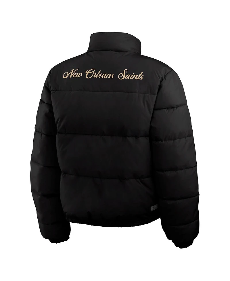 Wear by Erin Andrews Women's Black/White New Orleans Saints Reversible Cropped Full-Zip Puffer Jacket
