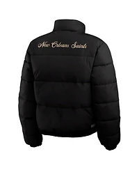 Wear by Erin Andrews Women's Black/White New Orleans Saints Reversible Cropped Full-Zip Puffer Jacket