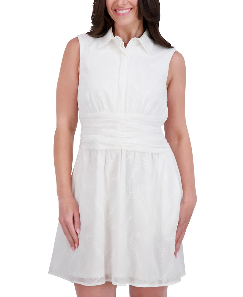 kensie Women's Embroidered-Chiffon Sleeveless Dress