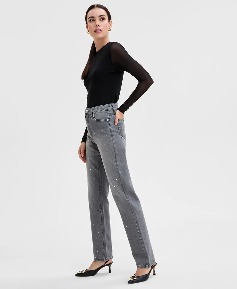 I.n.c. International Concepts Women's Embellished High Rise Jeans, Exclusively at Macy's