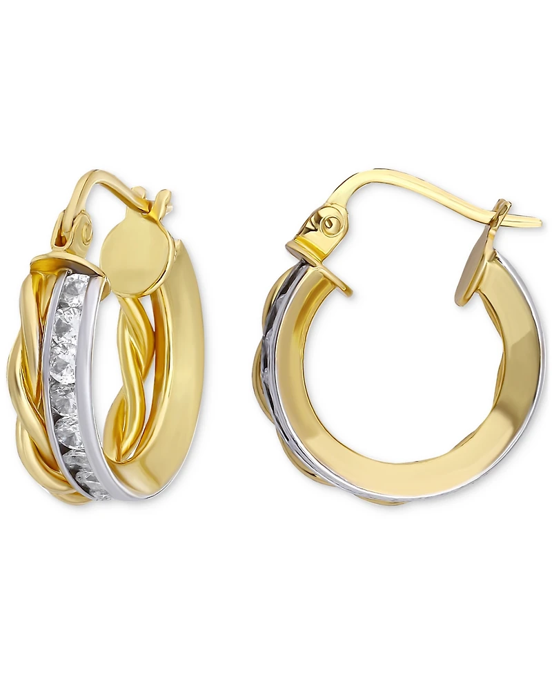 Giani Bernini Cubic Zirconia Channel Set & Twist Double Row Small Hoop Earrings in Sterling Silver, 0.59", Exclusively at Macy's (Also Available in 18