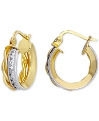 Giani Bernini Cubic Zirconia Channel Set & Twist Double Row Small Hoop Earrings in Sterling Silver, 0.59", Exclusively at Macy's (Also Available in 18