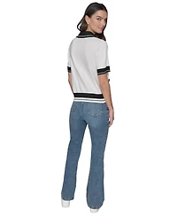 Karl Lagerfeld Paris Women's Short-Sleeve Collared Sweater
