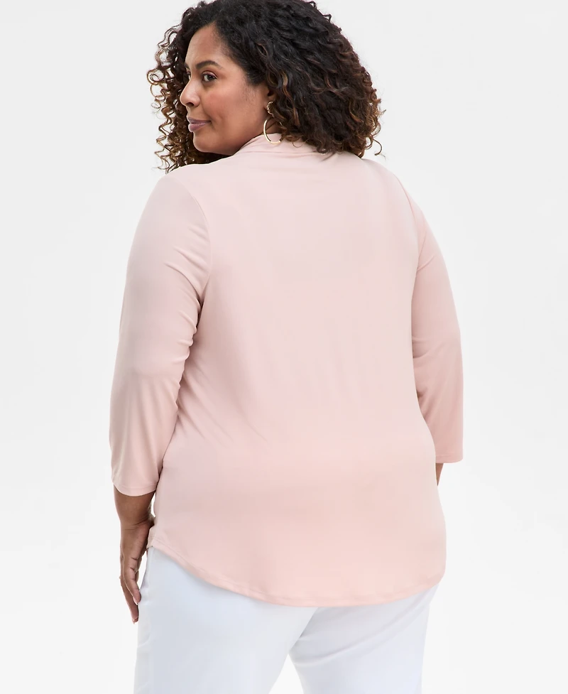 Jm Collection Plus Solid V-Neck 3/4-Sleeve Top, Exclusively at Macy's