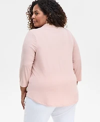 Jm Collection Plus Solid V-Neck 3/4-Sleeve Top, Exclusively at Macy's