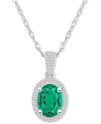 Lab-Created Emerald (1 ct. t.w.) & White Sapphire (1/6 Halo 18" Pendant Necklace 10k Gold