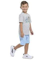 adidas Toddler & Little Boys Short-Sleeve Heather T-Shirt & Elastic-Waistband Logo Shorts, 2 Piece Set