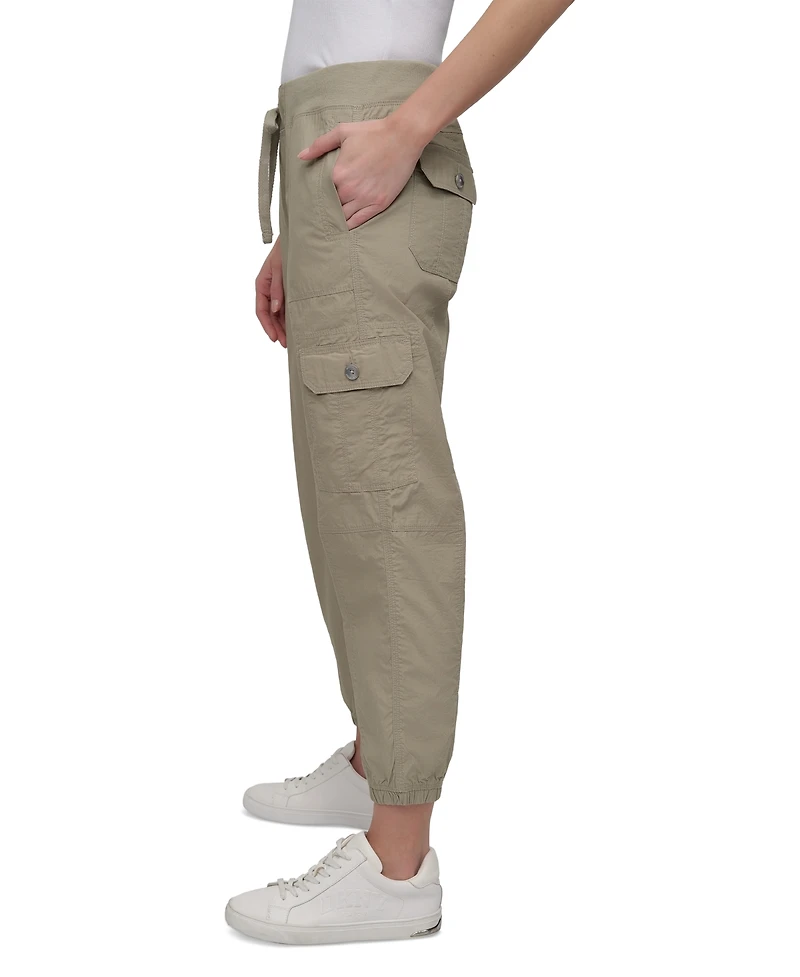 Dkny Sport Women's Cotton Ribbed-Waist Jogger Cargo Pants