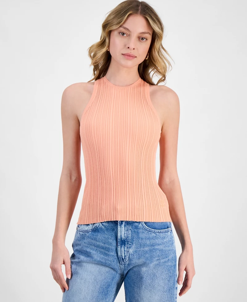 Hugo Women's Crewneck Ribbed Knit Sleeveless Top