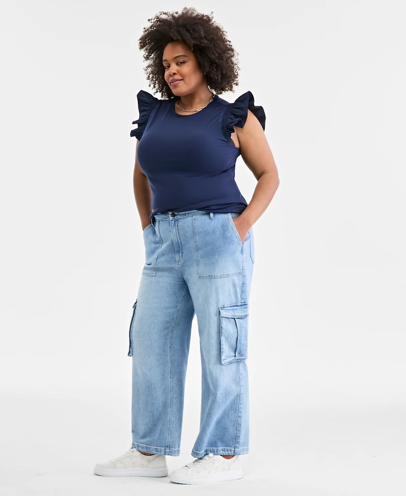 On 34th Women's Light Wash High Rise Utility Cargo Jeans, Created for Macy's