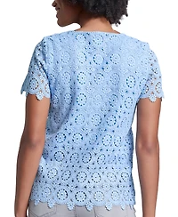 Jones New York Women's Crewneck Short-Sleeve Lace Top