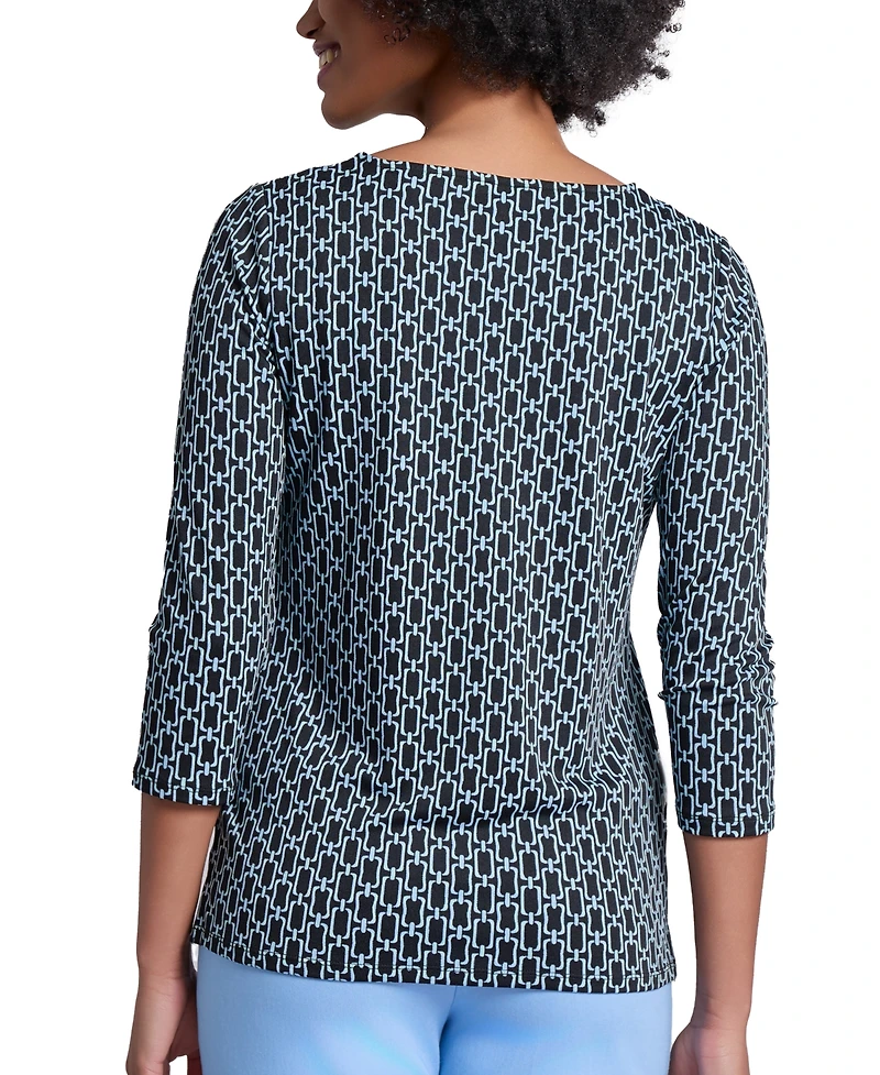 Jones New York Women's Printed Button-Trim Top