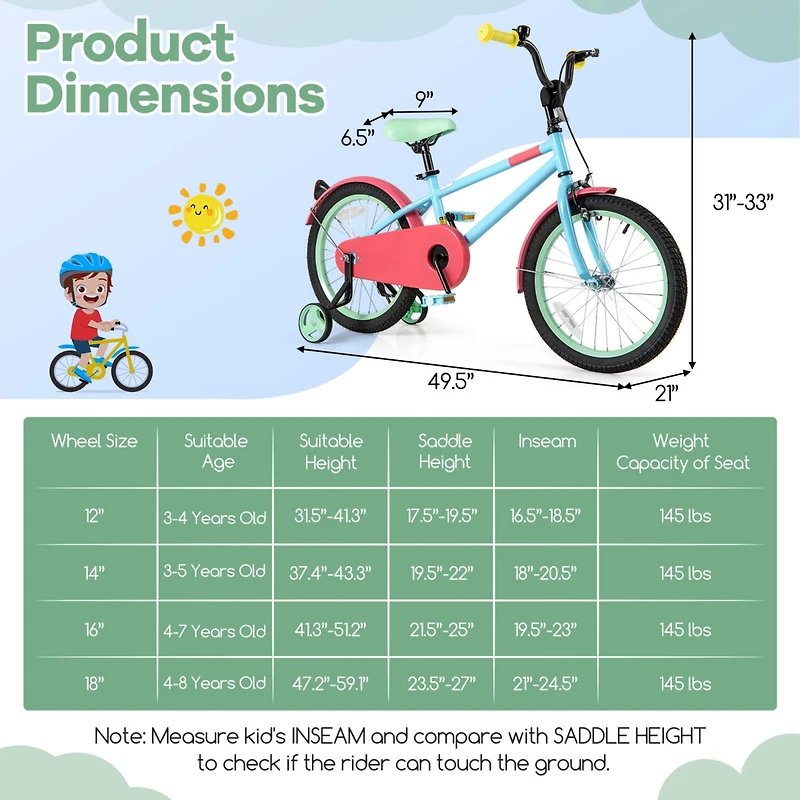 Kids Bike with Adjustable Handlebar and Saddle for 4-8 Years Old