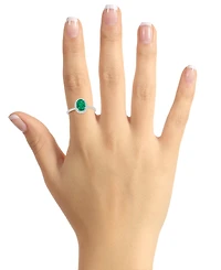 Lab-Created Emerald (1 ct. t.w.) & White Sapphire (1/5 Oval Halo Ring