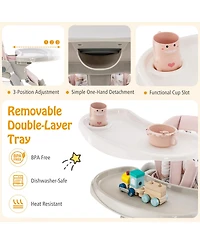 Multifunctional Folding Baby High Chair with Rolling Wheels and Adjustable Height