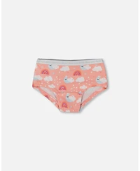 Girl Printed Cotton Boyshort Panty Rainbow On Light Coral - Toddler|Child