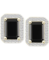 Onyx & Lab-Created White Sapphire (1/4 ct. t.w.) Emerald-Cut Halo Stud Earrings 10k Gold