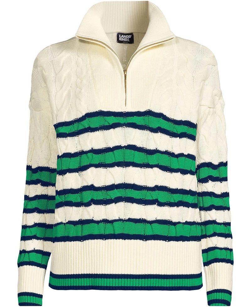 Lands' End Women's Plus Drifter Cable Quarter Zip Sweater