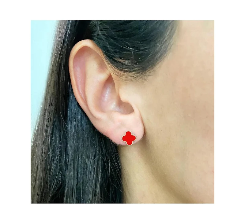 The Lovery Mini Coral Clover Stud Earrings 14K Gold