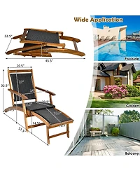 2PCS Patio Folding Rattan Lounge Chair Wood Frame Retractable Footrest