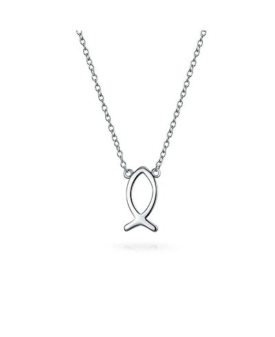 Bling Jewelry Dainty Sterling Silver Jesus Fish Ichthys Pendant Necklace