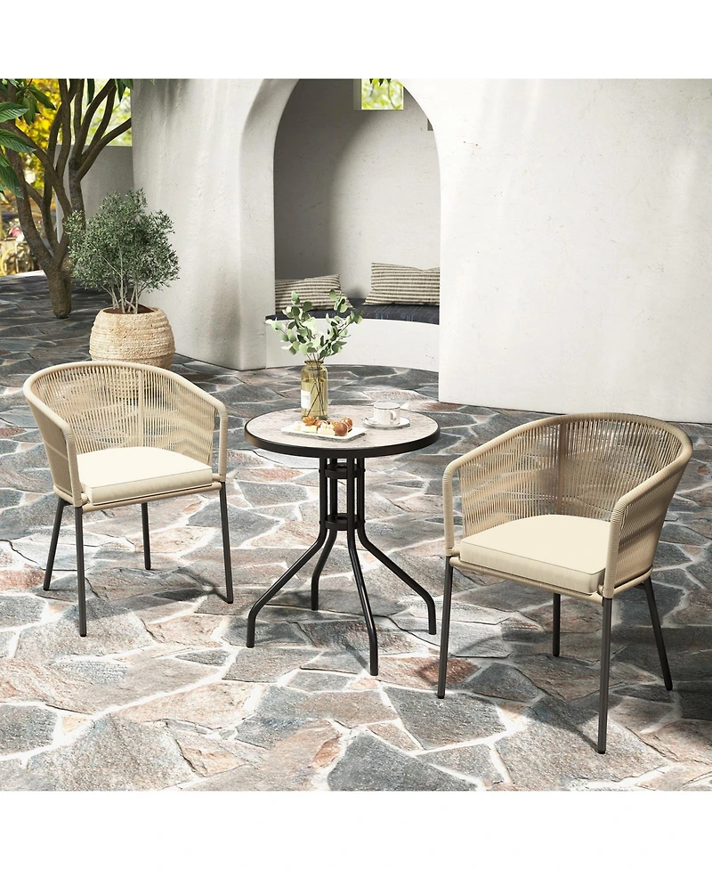 Patio Chairs Set of 4 with Curved Backrest and Seat Cushion for Patio