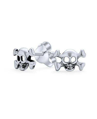 Bling Jewelry Caribbean Pirate Skull Stud Earrings , Bikers, Punk Rockers, Sterling Silver