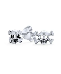 Bling Jewelry Caribbean Pirate Skull Stud Earrings , Bikers, Punk Rockers, Sterling Silver