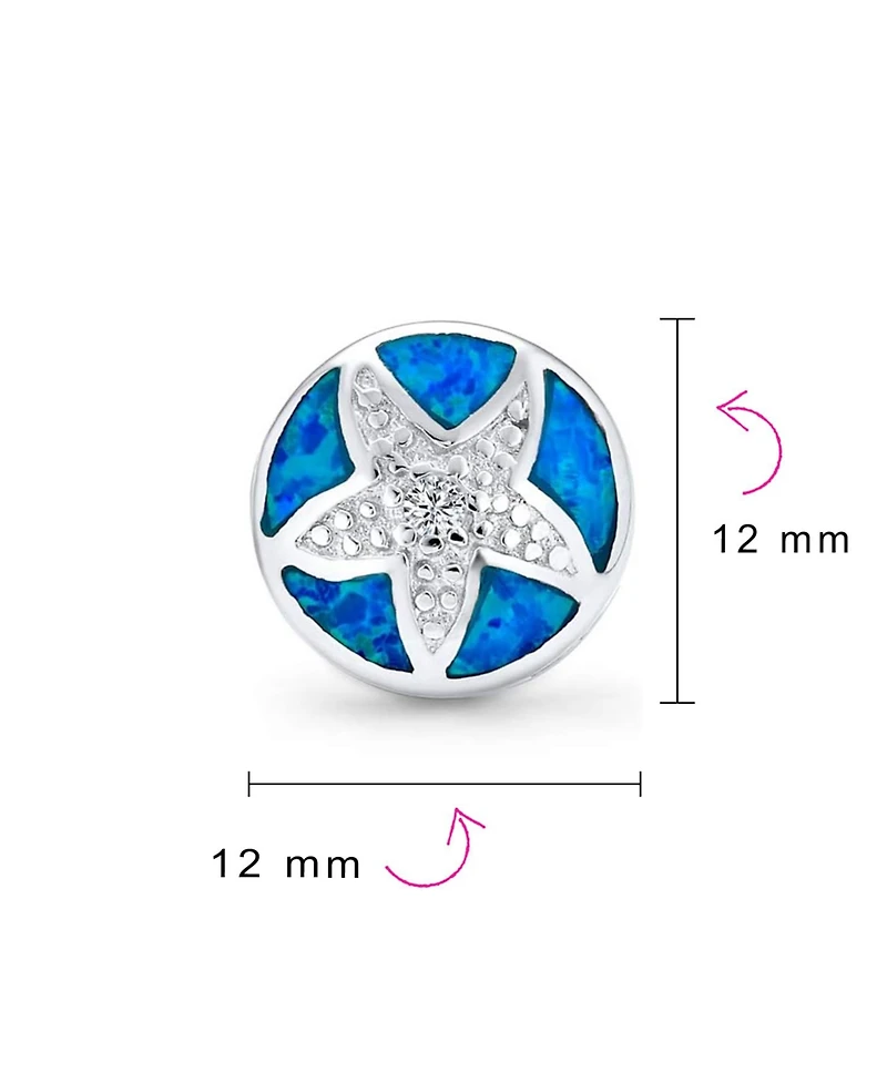Bling Jewelry Nautical Starfish Stud Earrings with Blue Opal Inlay in Sterling Silver