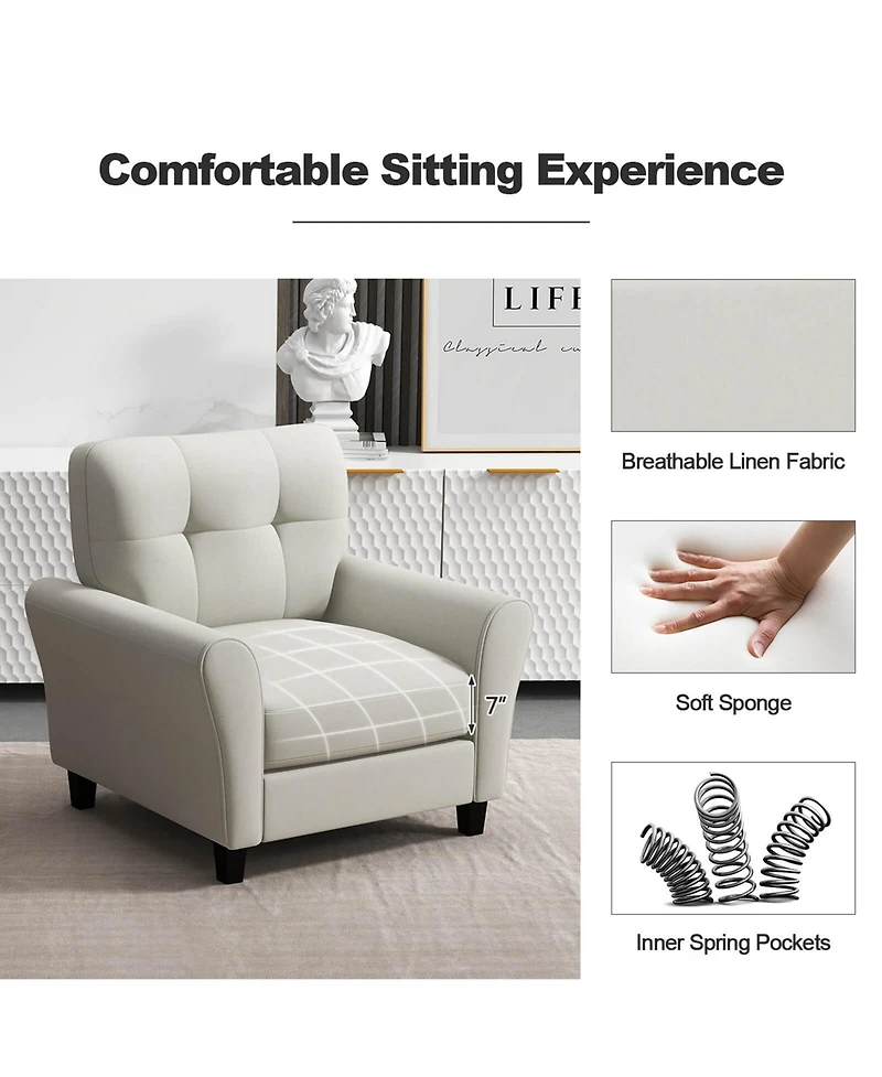 Pcs Upholstered Modern Accent Chair Mid-Century Armchair with Rubber Wood Legs