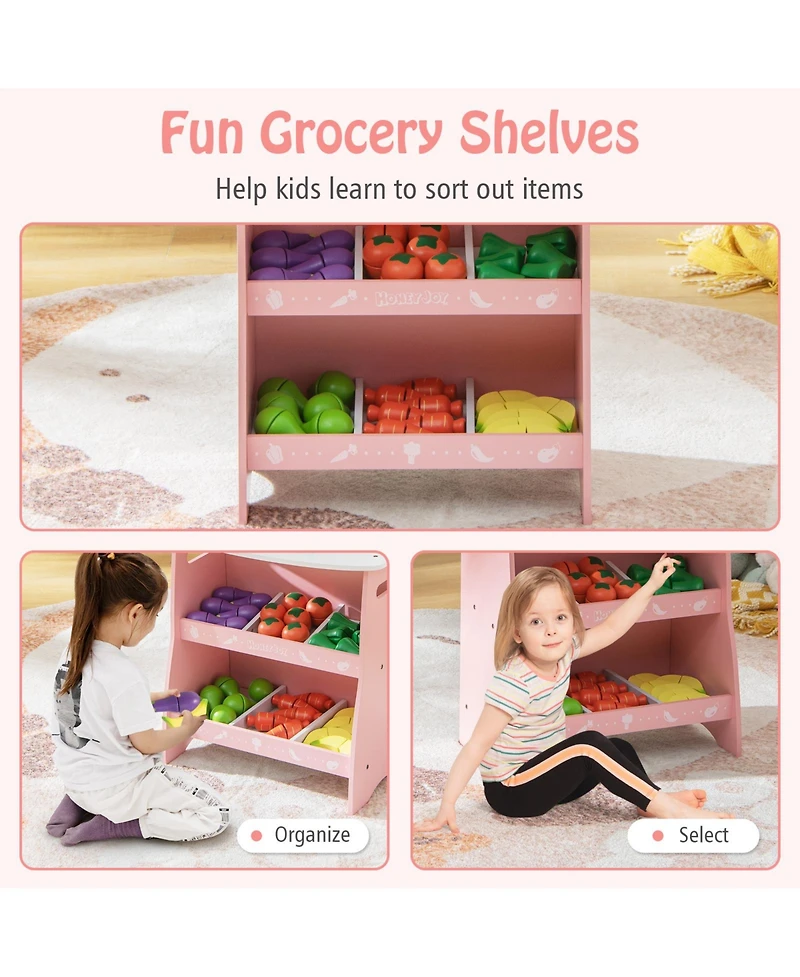 Kids Farmers Market Stand Wooden Playset for Creative Pretend Play