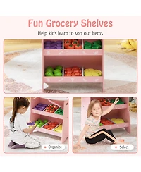 Kids Farmers Market Stand Wooden Playset for Creative Pretend Play