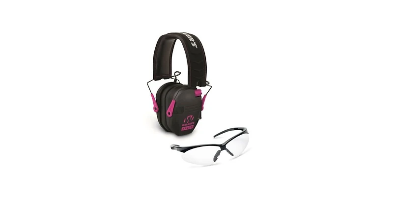 Walker's Razor Slim Electronic Shooting Range Earmuffs (Black/Pink) & Glasses