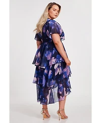 Quiz Plus Front Wrap Midi Dip Hem Dress