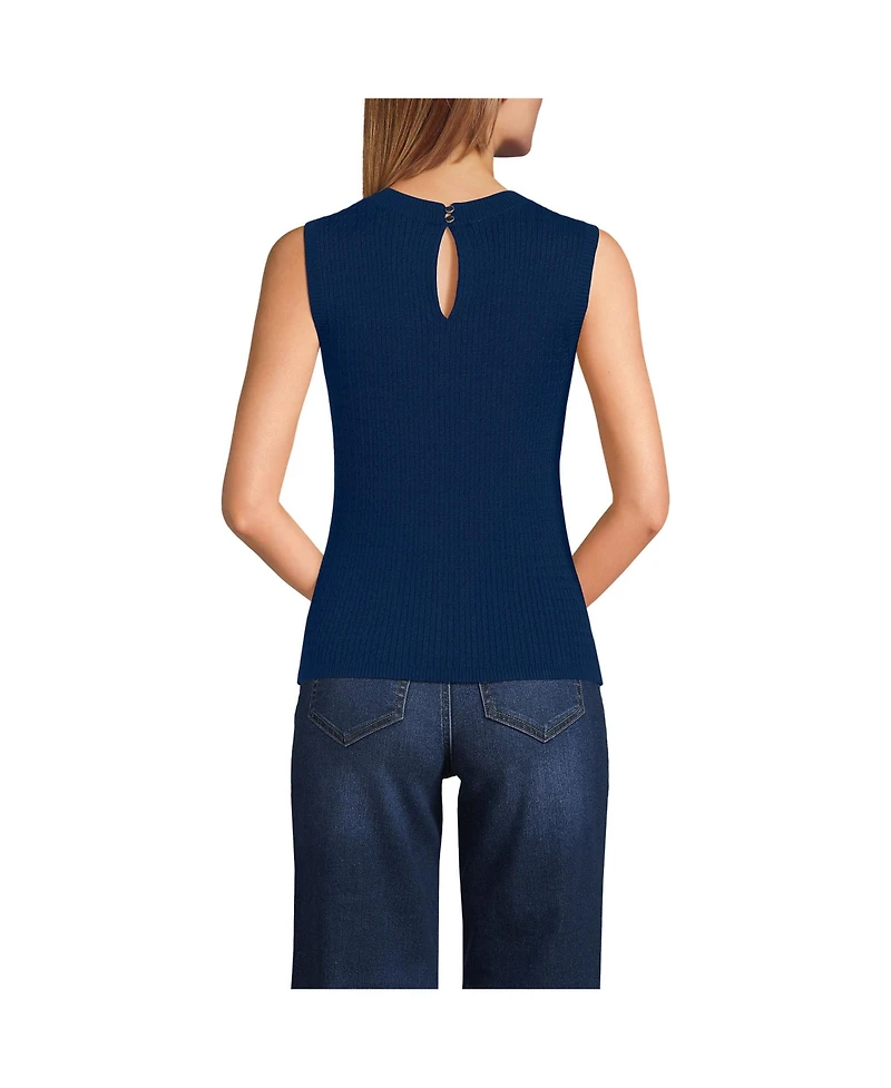 Lands' End Women's Fine Gauge Baby Cable Crew Neck Sleeveless Sweater - Set Top