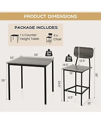 5 Pieces Dining Table Set with Counter Height Table and 4 Bar Stools