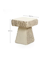 LuxenHome Rock Square Outdoor Side Table, 18 Inch Cement Side Table for Patio, Small Concrete Accent End Table for Living Room, Balcony, Vintage Outsi