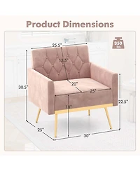 Modern Velvet Accent Chair with Button Tufted Back Golden Metal Legs & Foot Pads