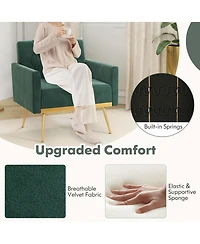Modern Velvet Accent Chair with Button Tufted Back Golden Metal Legs & Foot Pads
