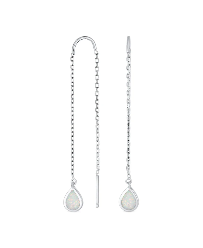 Bling Jewelry Pear Shaped Dangle Earrings with Opal Inlay on Sterling Silver Chain