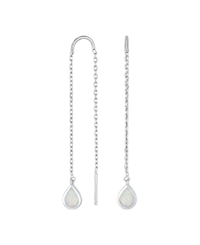 Bling Jewelry Pear Shaped Dangle Earrings with Opal Inlay on Sterling Silver Chain