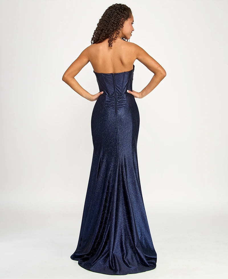 Emerald Sundae Juniors' Glittered Satin Corset Gown