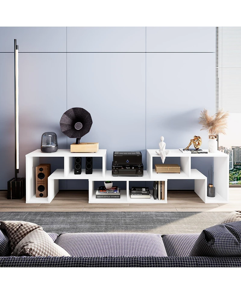 3 Pieces Tv Console Stand Modern Entertainment Center Storage Bookcase