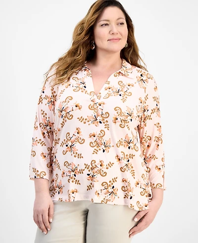 Jm Collection Plus Printed 3/4-Sleeve Tunic, Exclusively at Macy's