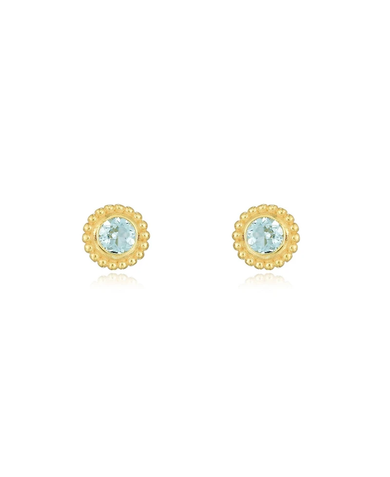 The Lovery Aquamarine Bezel Beaded Stud Earrings 14K Gold