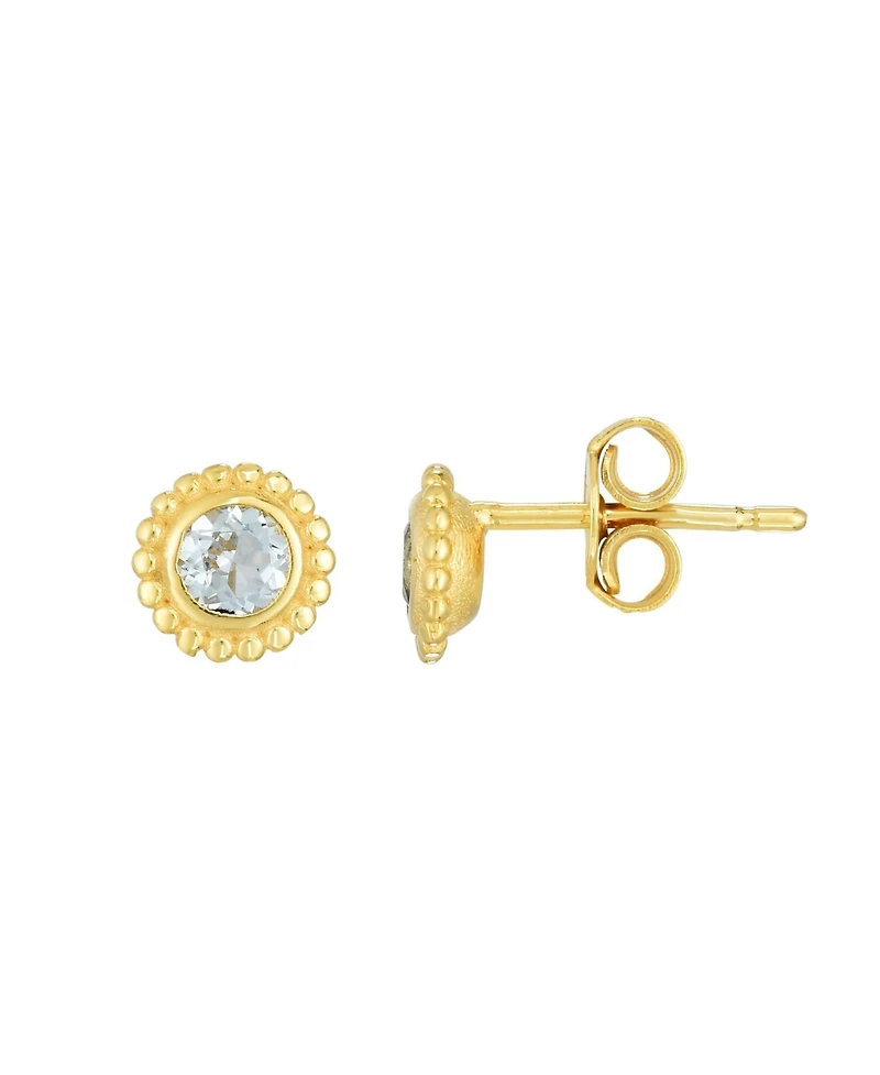 The Lovery Aquamarine Bezel Beaded Stud Earrings 14K Gold