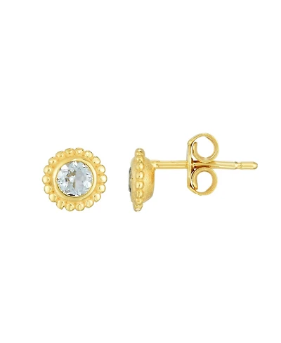 The Lovery Aquamarine Bezel Beaded Stud Earrings 14K Gold