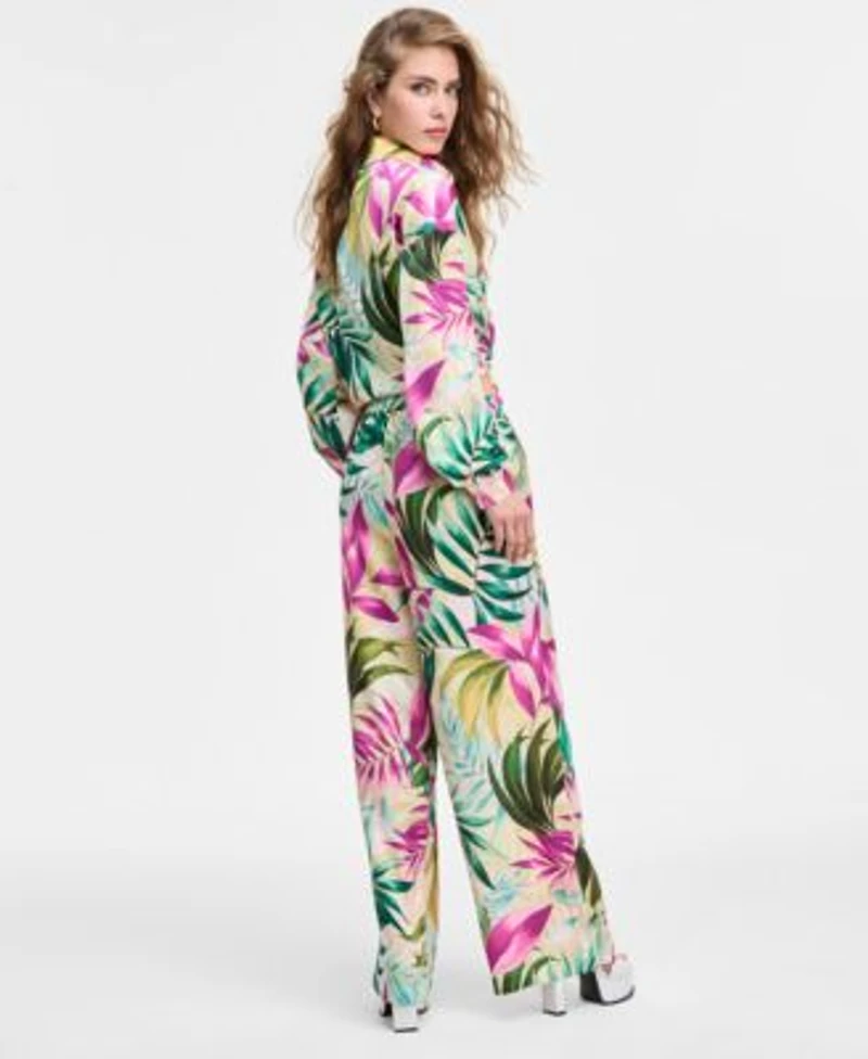 Guess Womens Tie Front Printed Shirt Ines Wide Leg Pants